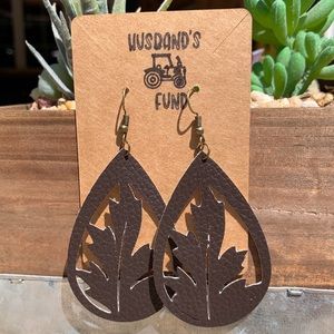 Faux Leather Leaf Silhouette Teardrop Earrings